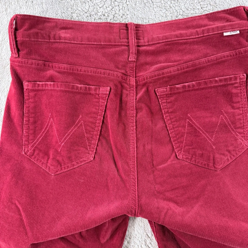 Mother The Weekender Fray Pants Womens 29 Hopscotch Red Corduroy Flare Raw - Picture 5 of 10